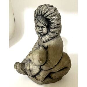 Glacial Ice Age Sculpture Child and Bear Cub Alaska Hand Crafted 5" Figure Inuit